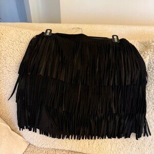 ALICE + OLIVIA Lavana Tiered Fringe Suede Black Skirt Size 6 NWOT